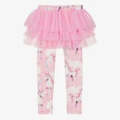 Girls Pink Cotton & Tulle Unicorn Leggings