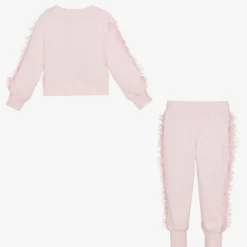 Girls Pink Cotton & Tulle Frill Tracksuit