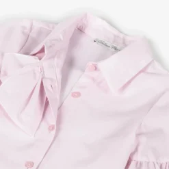 Girls Pink Cotton Bow Blouse