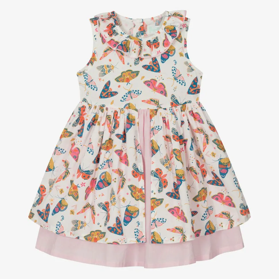 Girls Pink Cotton Butterfly Print Dress