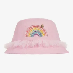 Girls Pink Cotton Canvas Rainbow Bucket Hat