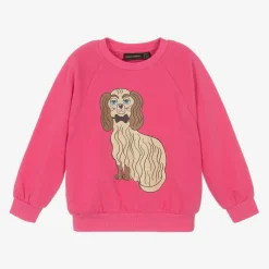 Girls Pink Cotton Dog Print Sweatshirt