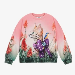Girls Pink Cotton Fancy Cat Sweatshirt