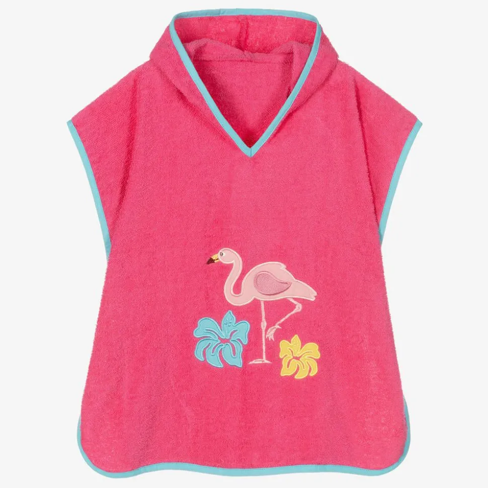 Girls Pink Cotton Flamingo Poncho Towel
