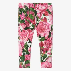 Girls Pink Cotton Floral Leggings
