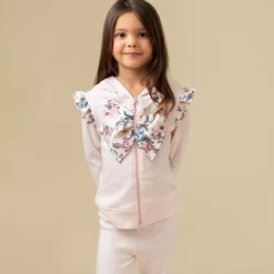 Girls Pink Cotton Floral Bow Tracksuit