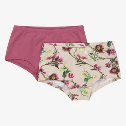Girls Pink Cotton Floral Knickers (2 Pack)