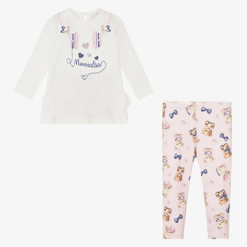 Girls Pink Cotton Headphones Leggings Set