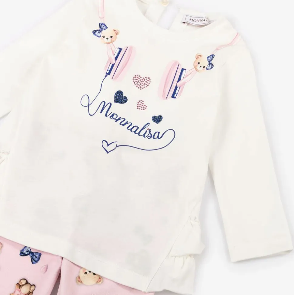 Girls Pink Cotton Headphones Leggings Set