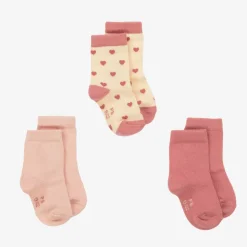 Girls Pink Cotton Heart Socks (3 Pack)