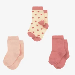 Girls Pink Cotton Heart Socks (3 Pack)