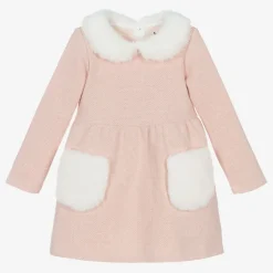 Girls Pink Cotton Herringbone Dress