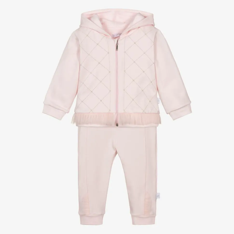 Girls Pink Cotton Hooded Tracksuit