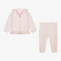 Girls Pink Cotton Hooded Tracksuit
