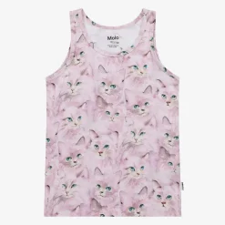 Girls Pink Cotton Kitten Vests (2 Pack)