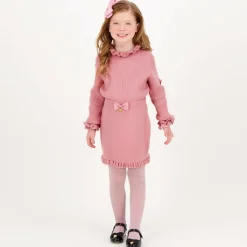 Girls Pink Cotton Knit Bow Skirt