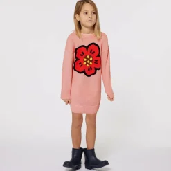 Girls Pink Cotton Knit Boke Flower Dress