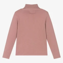 Girls Pink Cotton Knit Roll Neck Sweater