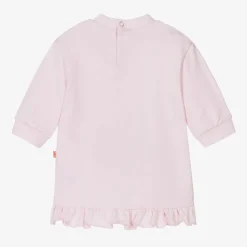 Girls Pink Cotton Sequin Rainbow Dress