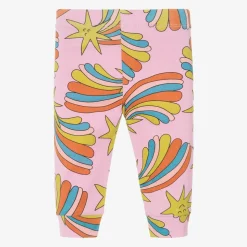 Girls Pink Cotton Shooting Star Leggings