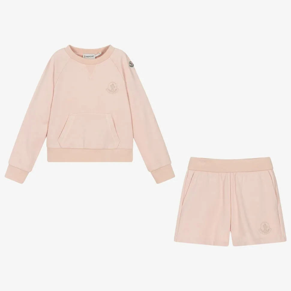 Girls Pink Cotton Short Tracksuit