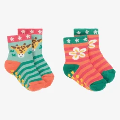 Girls Pink Cotton Slipper Socks (2 Pack)