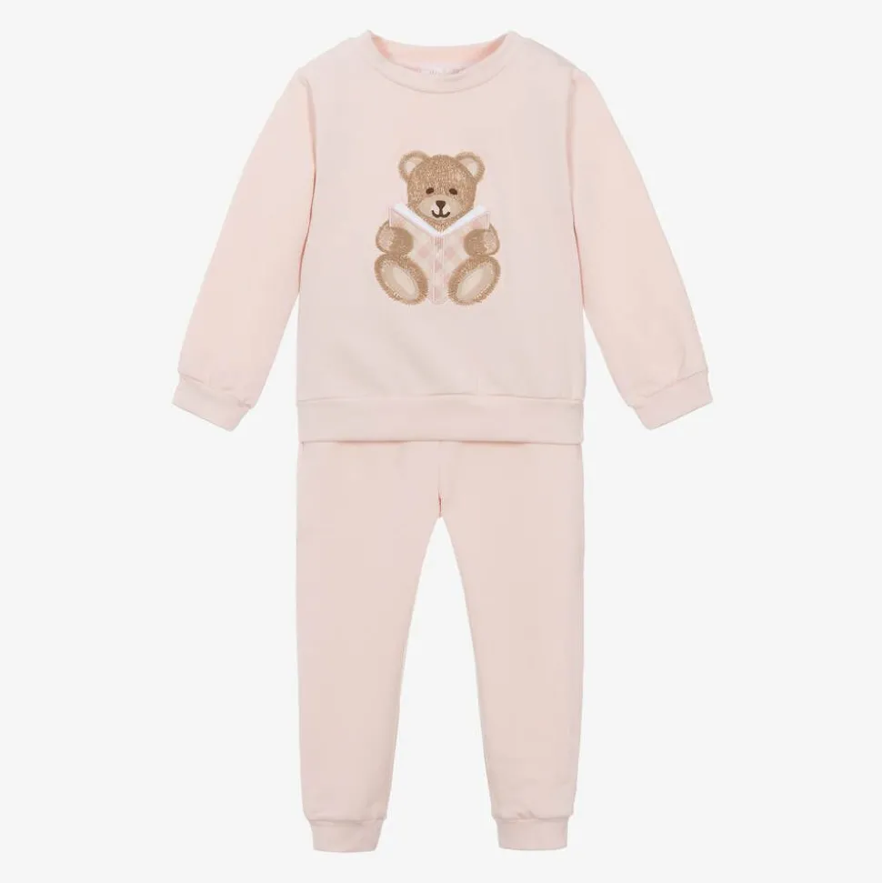 Girls Pink Cotton Teddy Bear Tracksuit