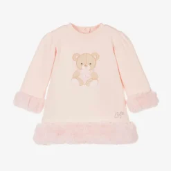 Girls Pink Cotton Teddy Bear Dress