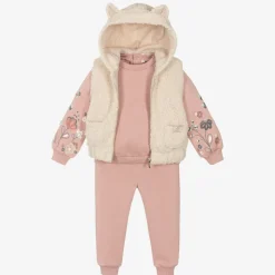 Girls Pink Cotton Tracksuit Set