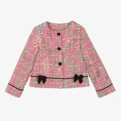 Girls Pink Cotton Tweed Jacket