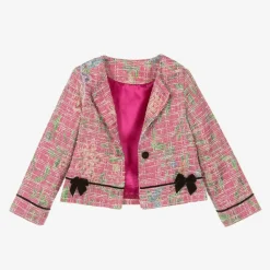Girls Pink Cotton Tweed Jacket