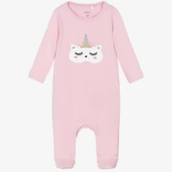 Girls Pink Cotton Unicorn Babygrow