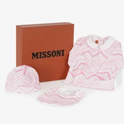 Girls Pink Cotton Zigzag Babygrow Gift Set