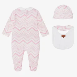 Girls Pink Cotton Zigzag Babygrow Gift Set