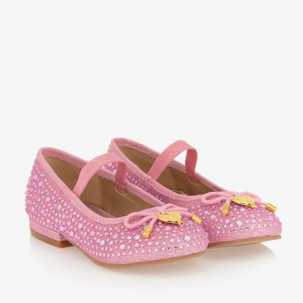 Girls Pink Diamanté Ballerina Shoes
