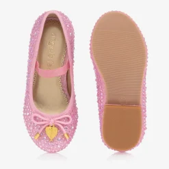 Girls Pink Diamanté Ballerina Shoes
