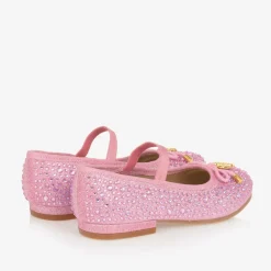 Girls Pink Diamanté Ballerina Shoes