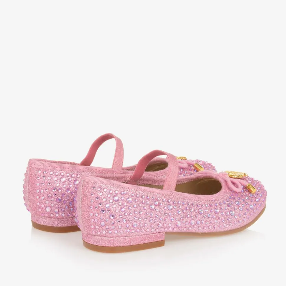 Girls Pink Diamanté Ballerina Shoes