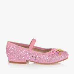 Girls Pink Diamanté Ballerina Shoes