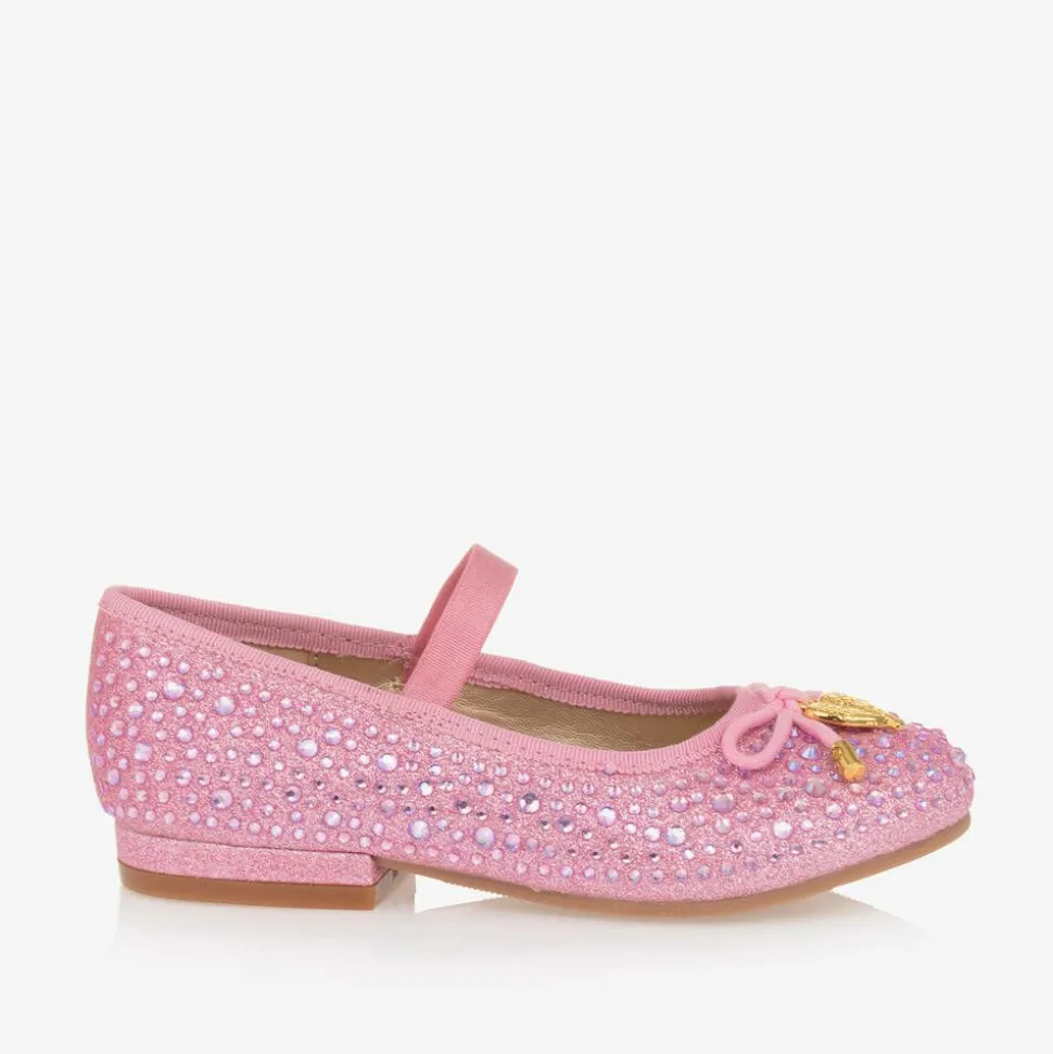 Girls Pink Diamanté Ballerina Shoes