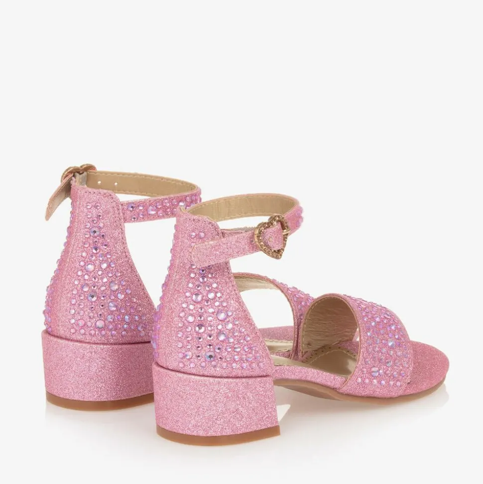 Girls Pink Diamanté Heeled Sandals
