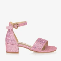 Girls Pink Diamanté Heeled Sandals