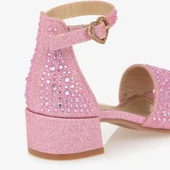 Girls Pink Diamanté Heeled Sandals