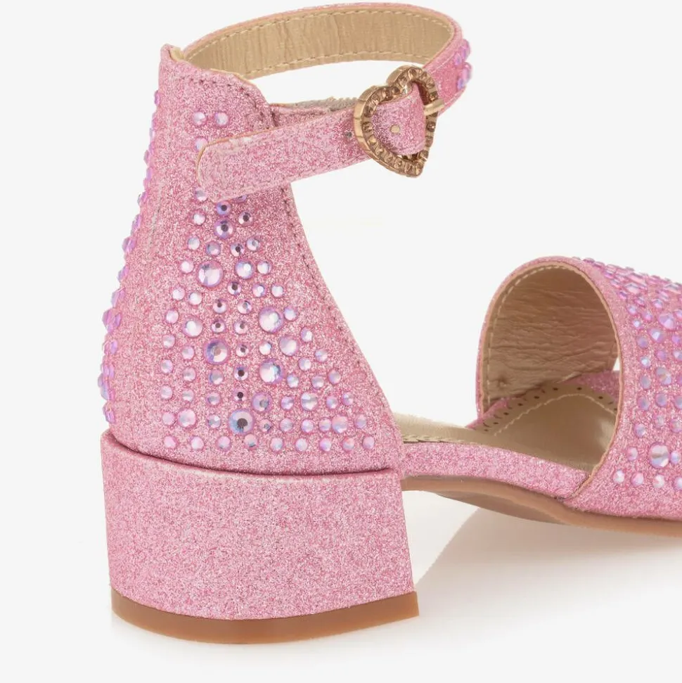 Girls Pink Diamanté Heeled Sandals