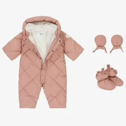 Girls Pink Down Padded Snowsuit