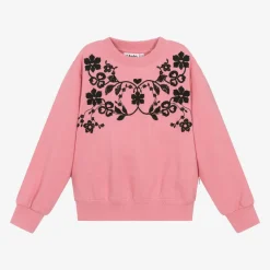 Girls Pink Embroidered Cotton Sweatshirt