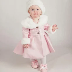 Girls Pink Faux Fur Coat & Hat