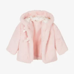 Girls Pink Faux Fur Hooded Coat