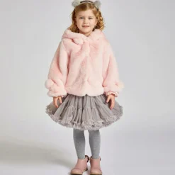 Girls Pink Faux Fur Hooded Jacket