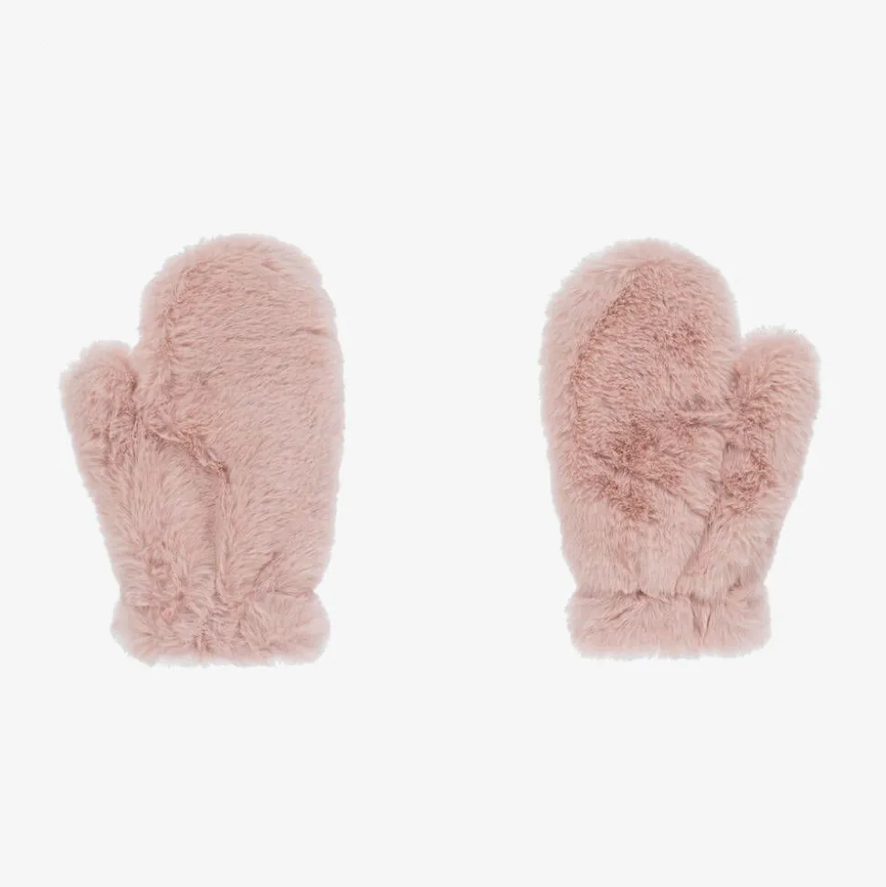 Girls Pink Faux Fur Mittens